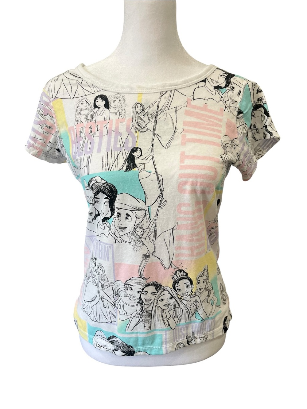 Girls' Disney Princess Graphic Tee in Pastel Colors Size XL 14
